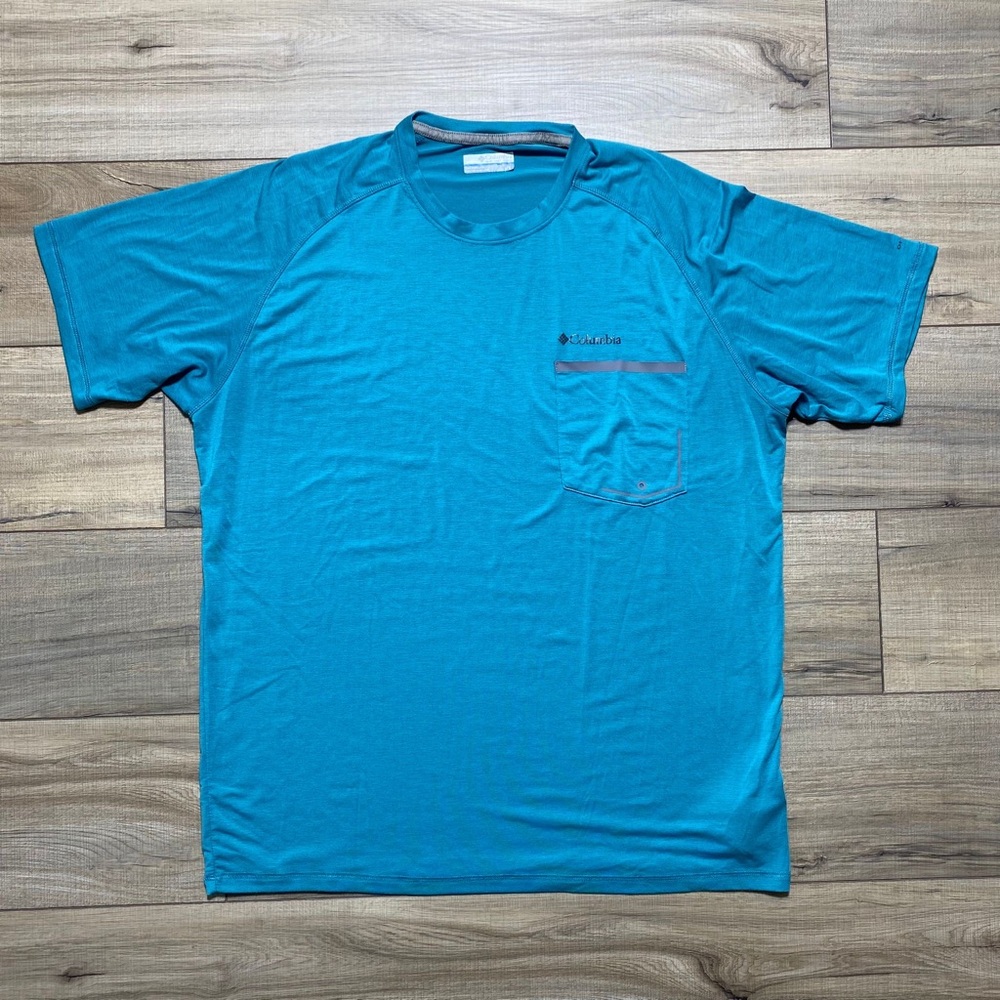 Columbia Mens Short Sleeve‎ Chest Pocket Omni-Shade T-Shirt Size Large Teal